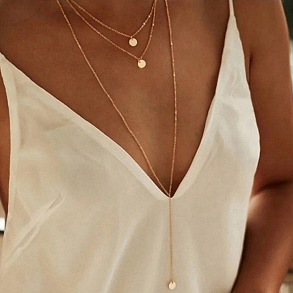 Free People Layered Gold Coin Lariat Necklace